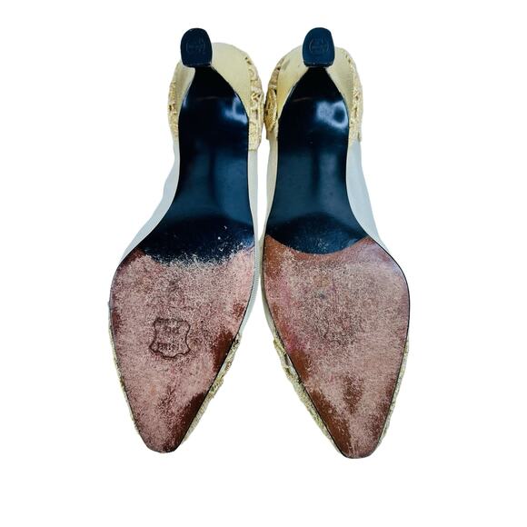 Vintage Stuart Weitzman Gold Mesh Embroidered Heels Pump - Picture 10 of 13